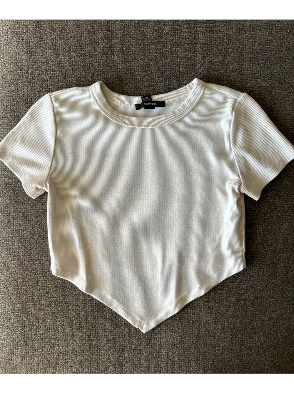 Forever 21 Cream Ribbed Point-Hem Crop Top